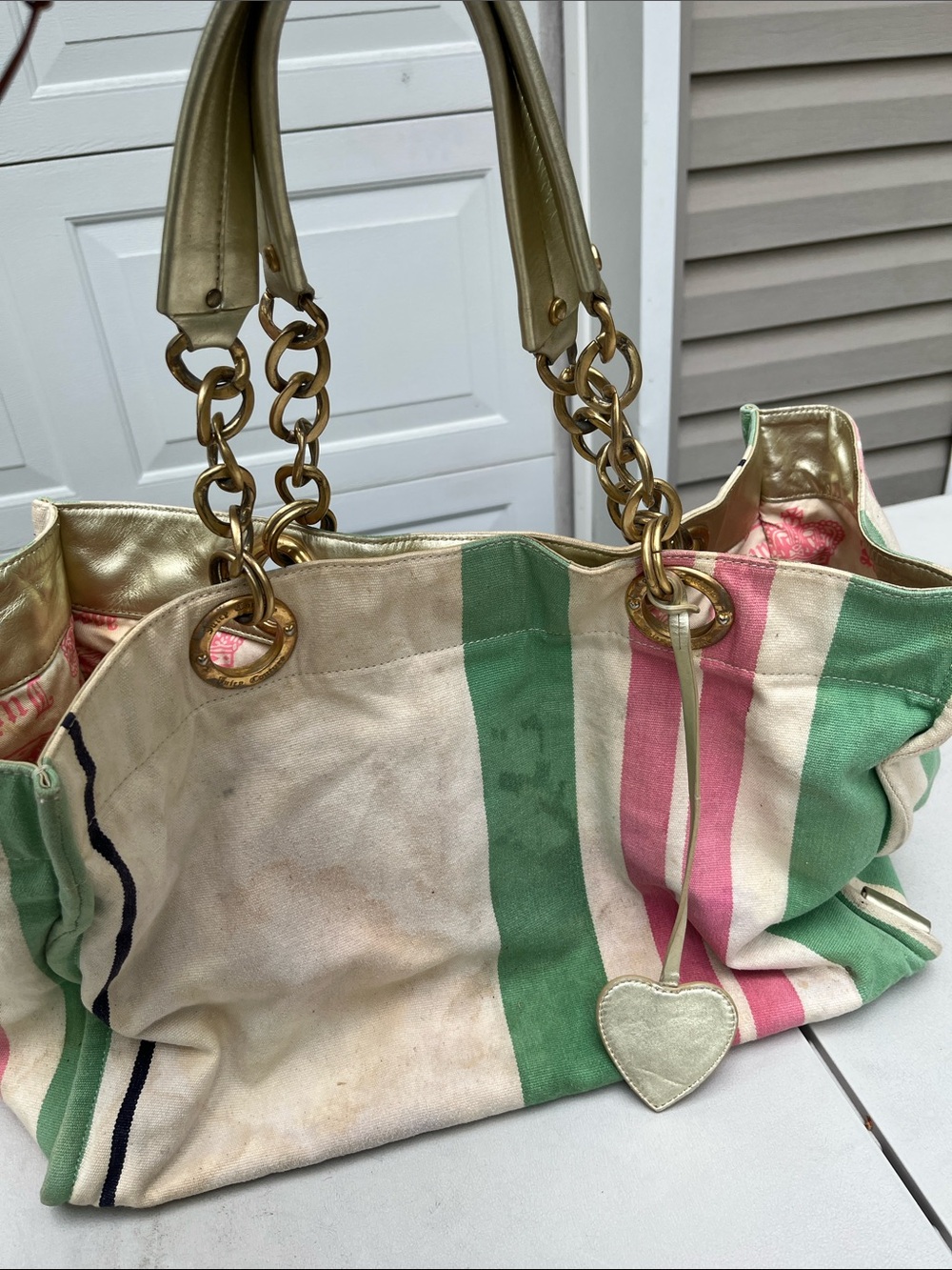 Juicy Couture Vintage Y2K Tote
 Bag in Green, Pink & Cream